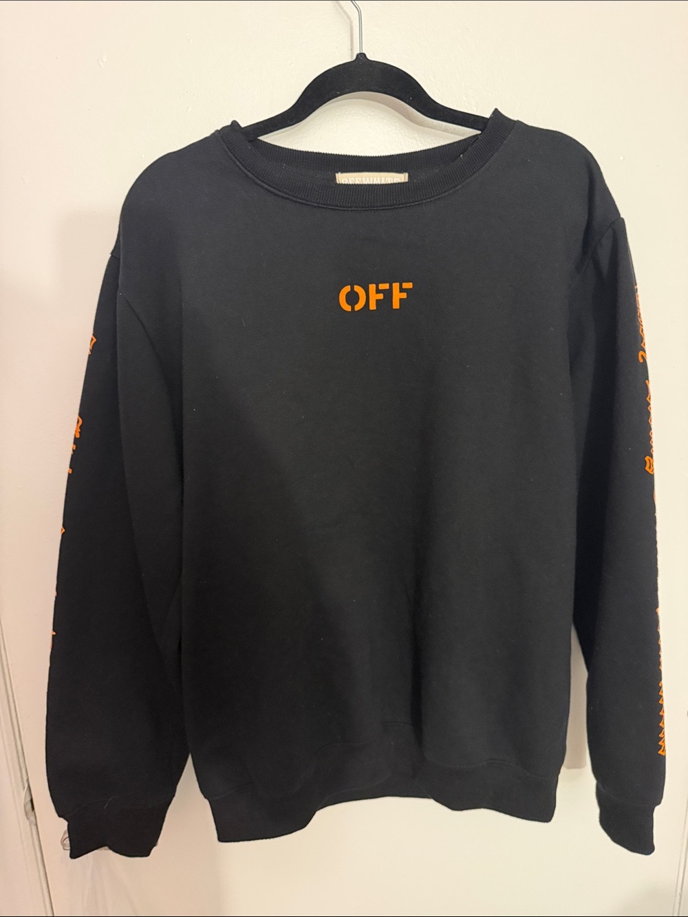 Off-White Black Crewneck Sweatshirt with Orange 'OFF' Logo